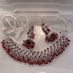 Silver and Deep Red Indian Jewelry Set